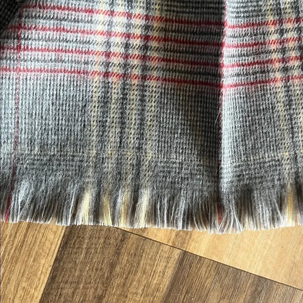 Christian Dior 100% Merino Wool Plaid Fringe Scarf